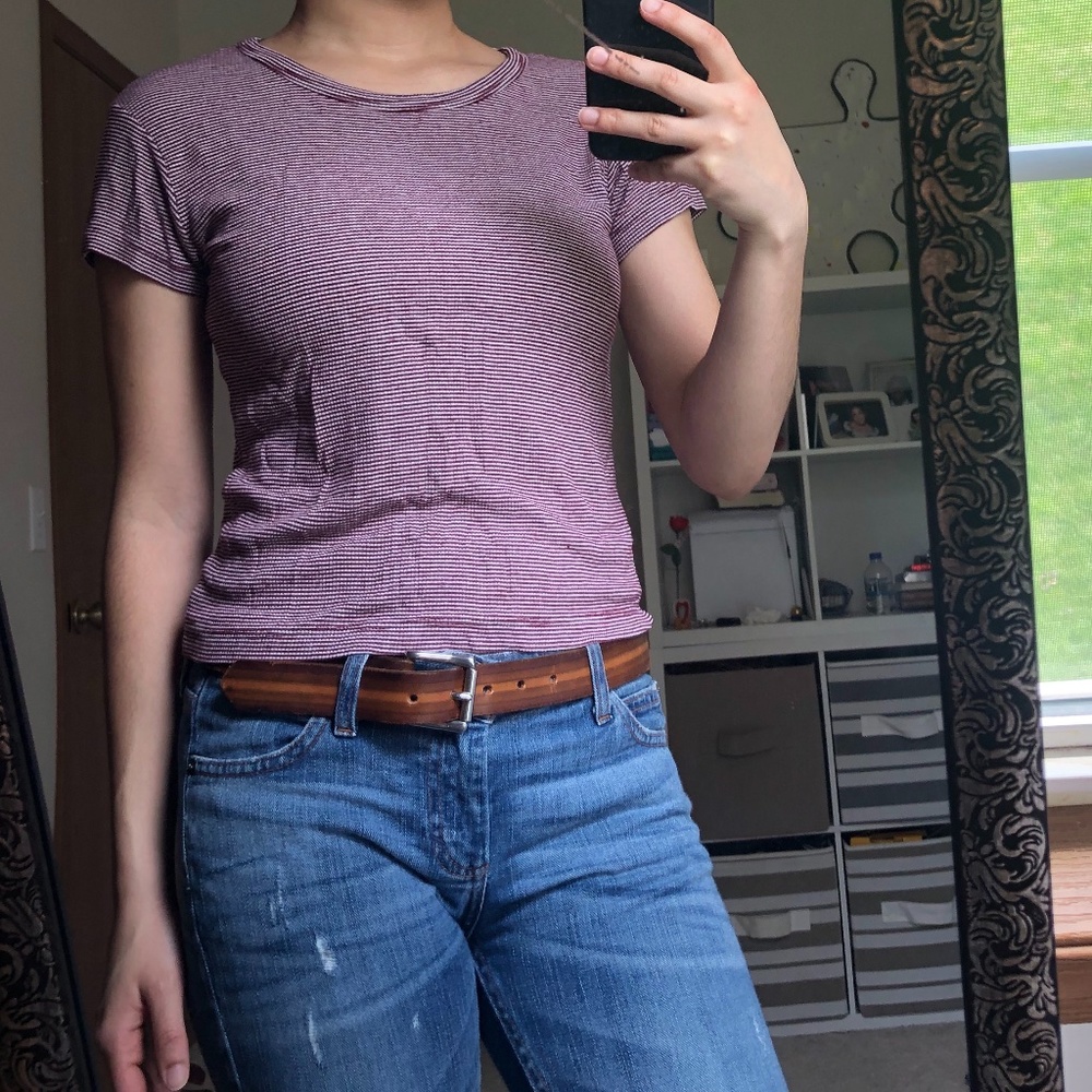 Brandy Melville Red and White Short-Sleeved Shirt